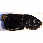 C3034 Black Leather With Cheetah Collar and Trim Whippet Coat