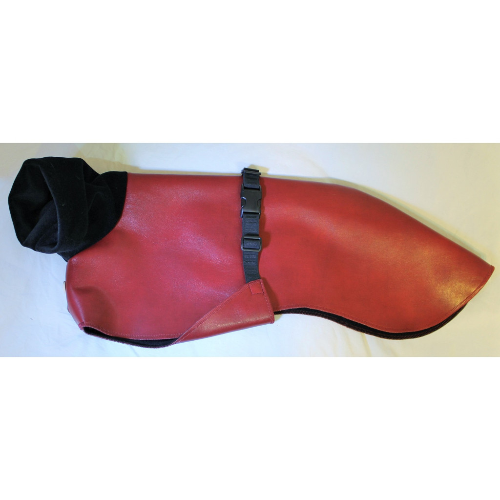 Deep red pleather whippet coat